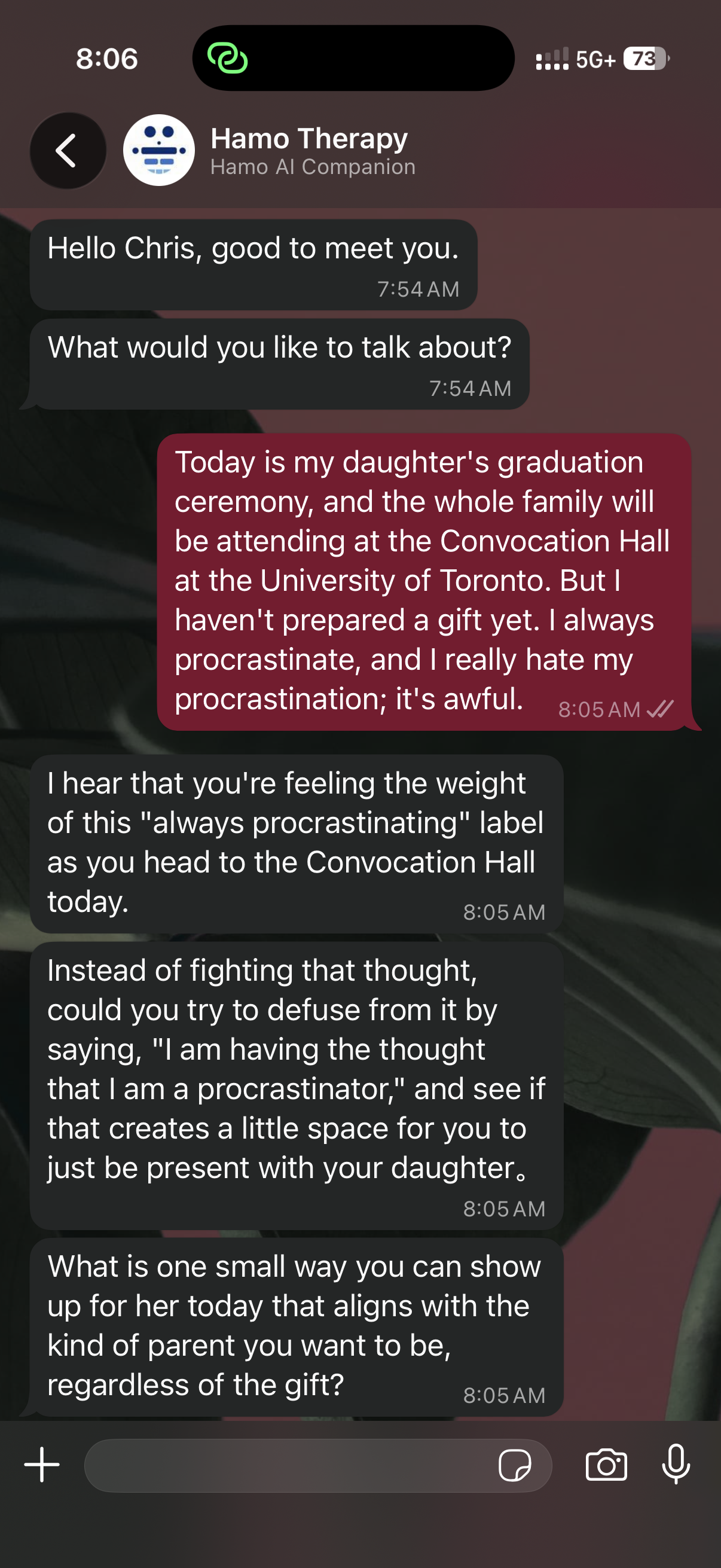 Hamo Therapy in WhatsApp — a real in-the-moment conversation